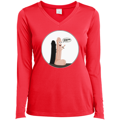 Dick Joke Ladies Long Sleeve Performance V-Neck